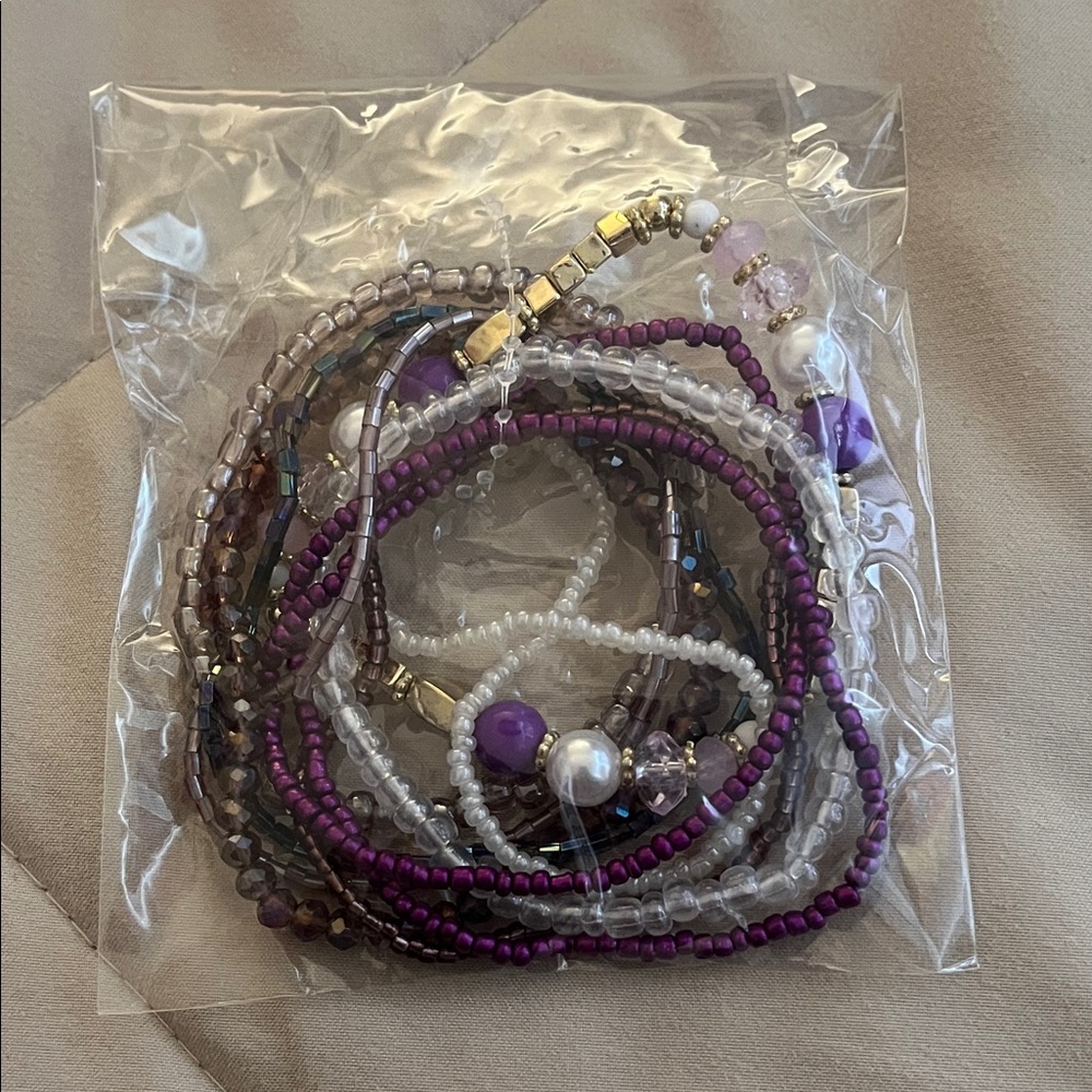 Purple and Brown Beaded Bracelet Set